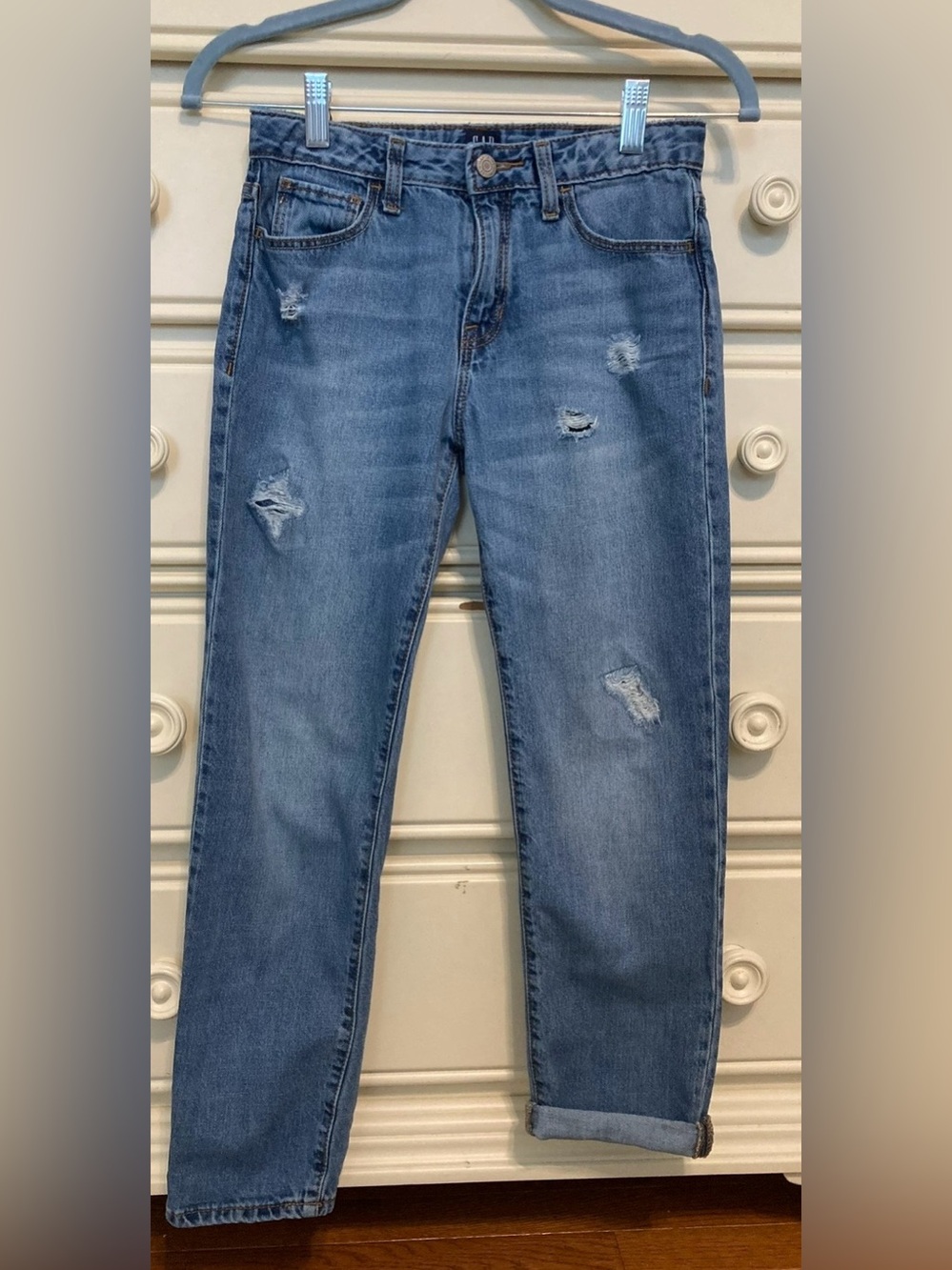 Gap girls - girlfriend jeans in destruct medium wash - size 12